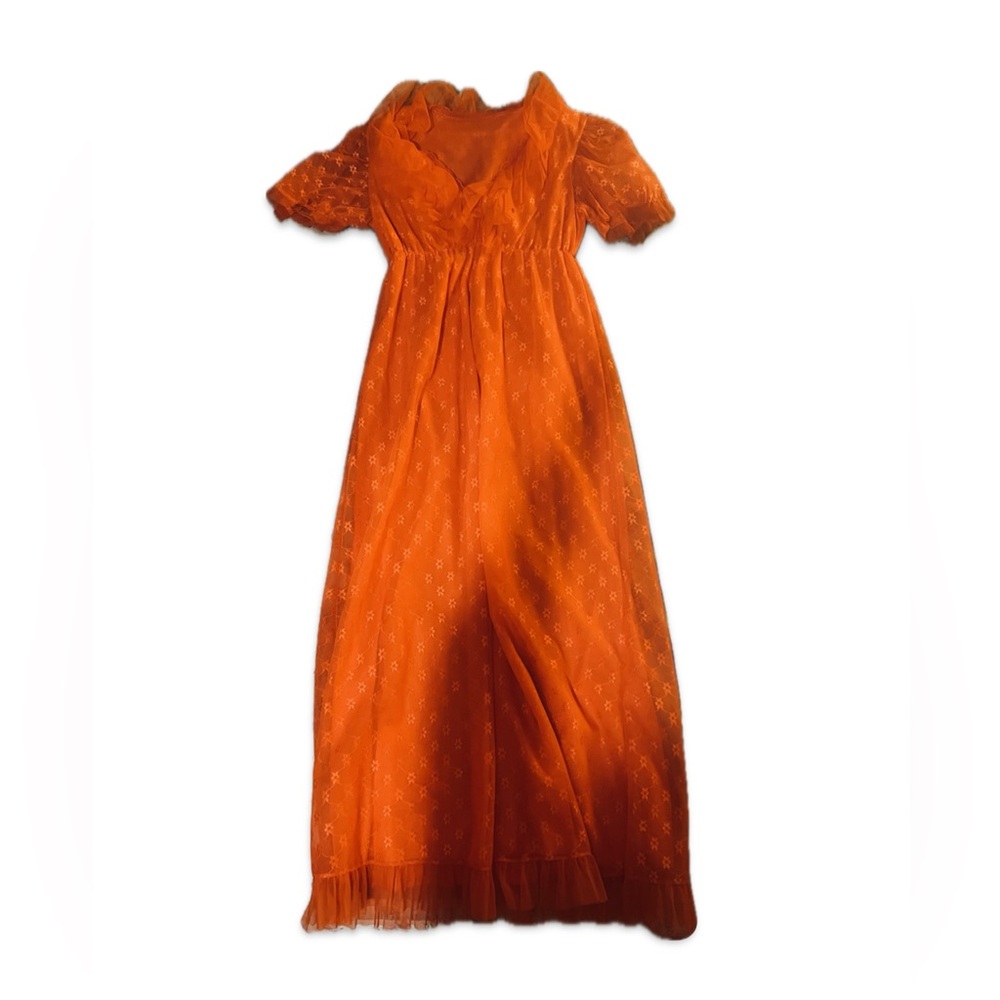 Vintage Red/Orange Mesh Lace Maxi Dress Cottagecore